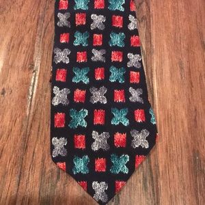 Magic Johnson 100% Silk Navy Red Grey Teal Print